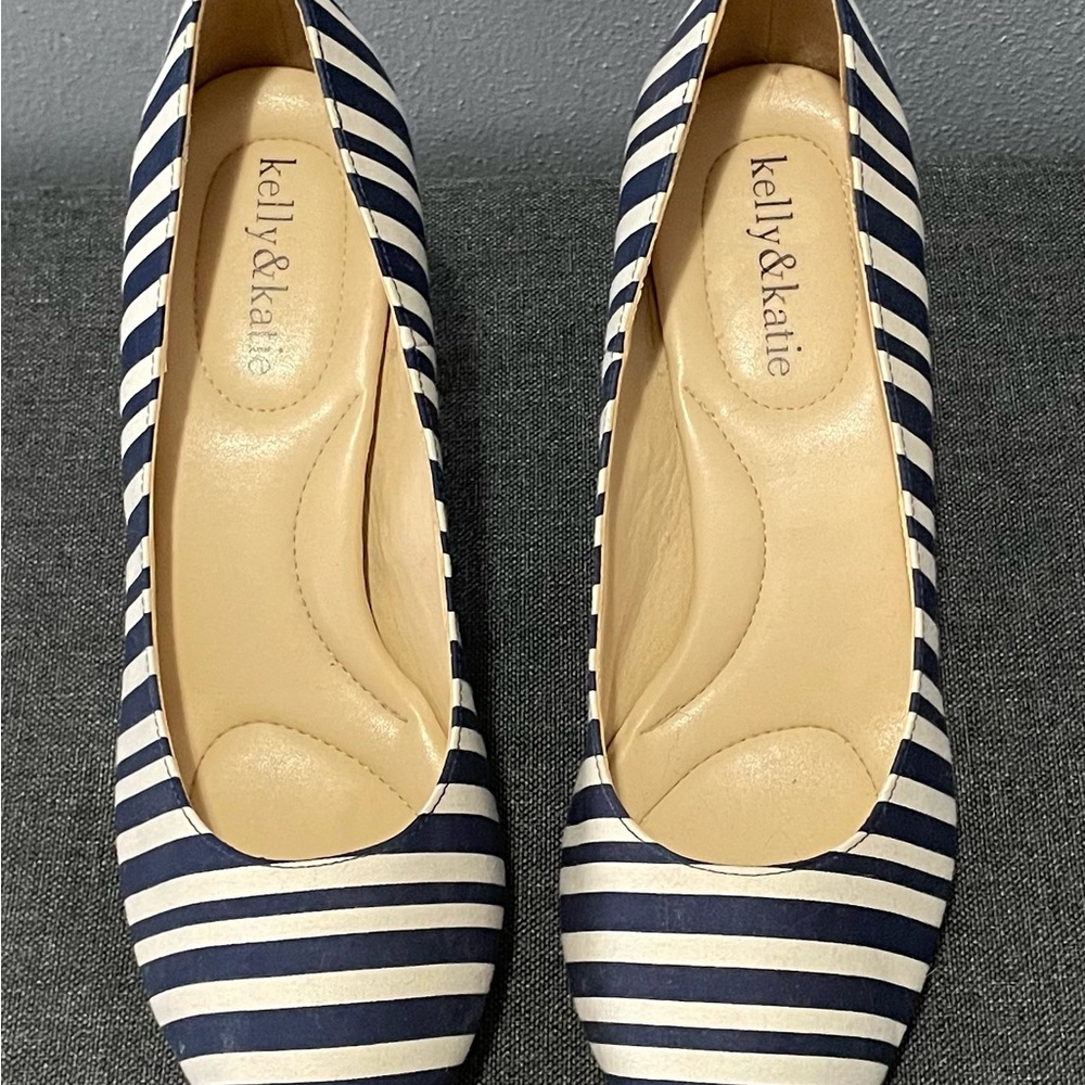 Kelly & Katie Striped Navy and White Heels